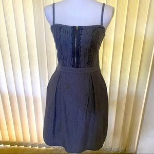 DKNY Jeans Blue Pinstripe Denim Zipper Sleeveless Removable Straps Dress